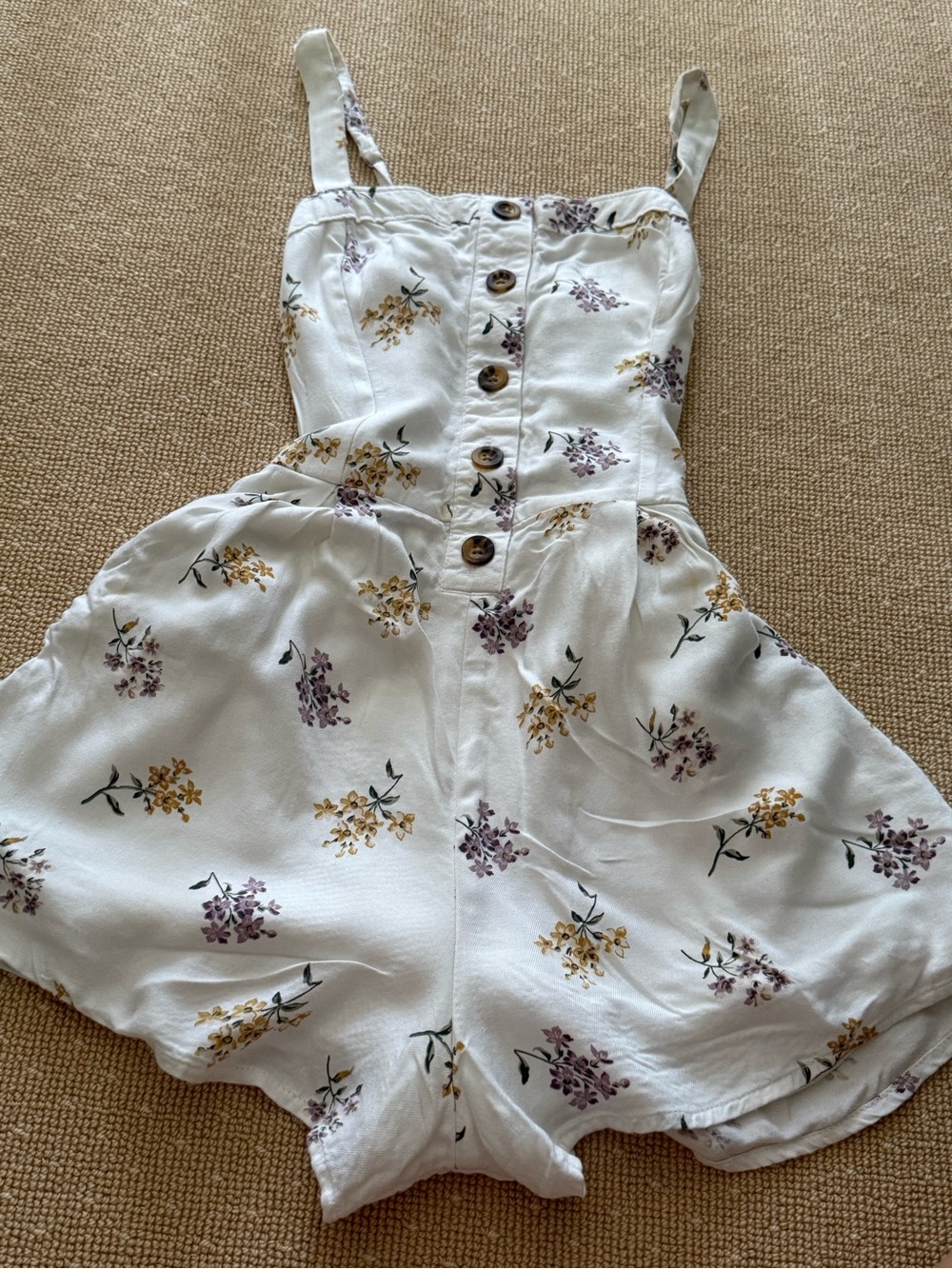 Hollister White Floral Button Front Romper Small